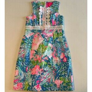 EUC Lilly Pulitzer Railee Shift Dress “Fished My Wish” SIZE 0 Lace Detail